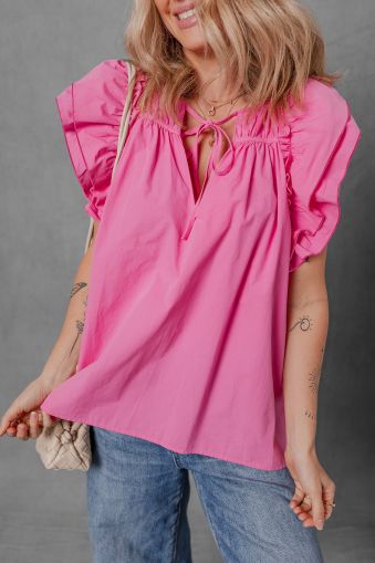 Women’s Pink Cotton Blouse with Tie Neck