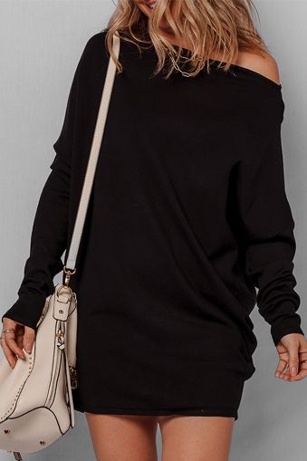 Women’s Black Sweater Dress with Off-Shoulder Design