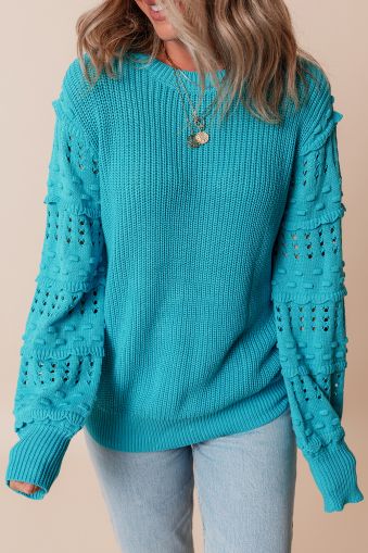 Women’s Turquoise Knitted Sweater with Lace Sleeves