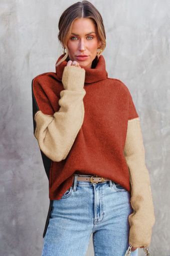 Women’s Color Block Turtleneck Sweater