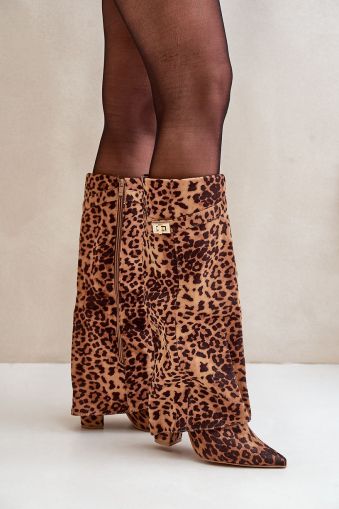 Women’s Leopard Print Faux Suede Fold-Over Boots