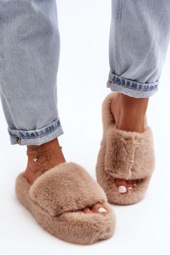 Fuzzy Open-Toe Slippers with Wide Strap
