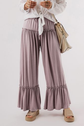 Women’s Light Purple Wide-Leg Pants with Ruffle Details