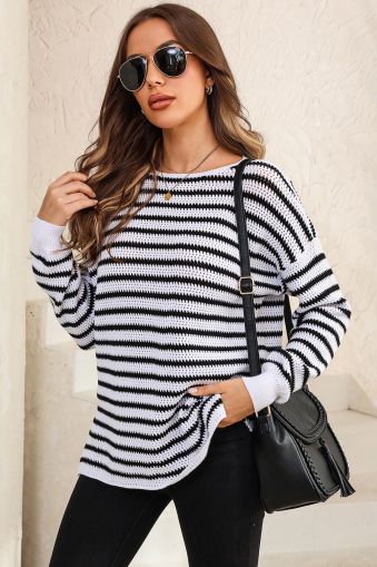 Women’s Striped Sweater in White and Black
