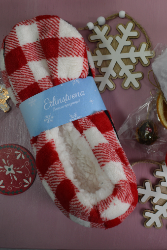 Plush Red and White Plaid Slippers