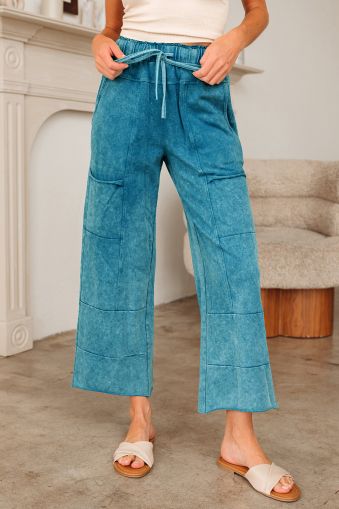 Women’s 100% Cotton Wide-Leg Turquoise Pants