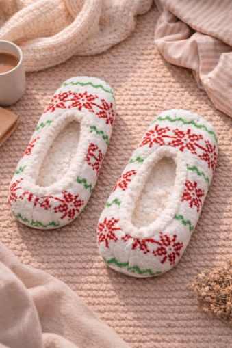 Plush Slippers with Snowflakes