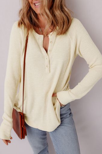 Women's Soft Light Beige Long Sleeve Blouse with Buttons