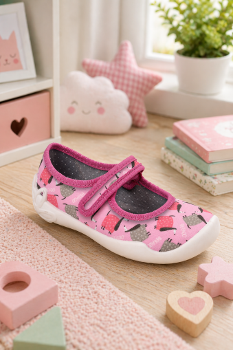 Girls Pink Velcro Shoes with Cute Print by Befado