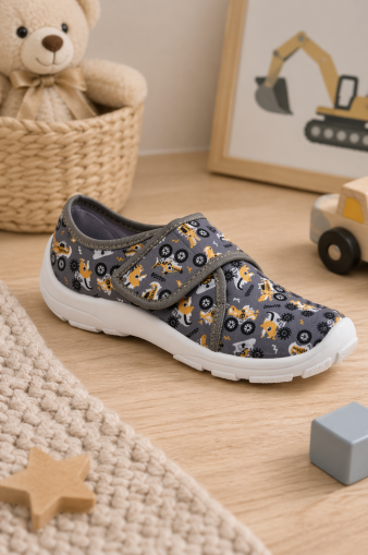 Befado Boys Slippers Grey Print - Lightweight Breathable Kindergarten Shoes