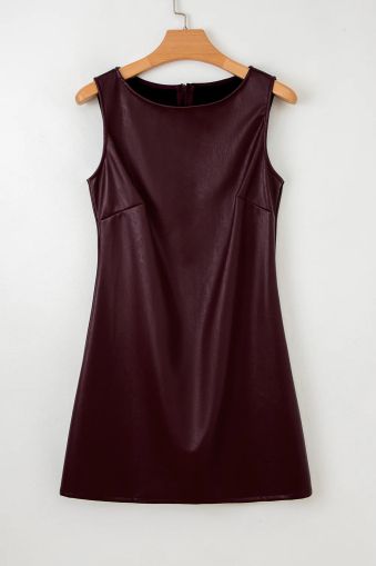 Women’s Burgundy Vegan Leather Sleeveless Mini Dress
