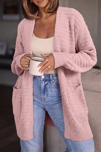 Women's Long Pink Cardigan with Pockets