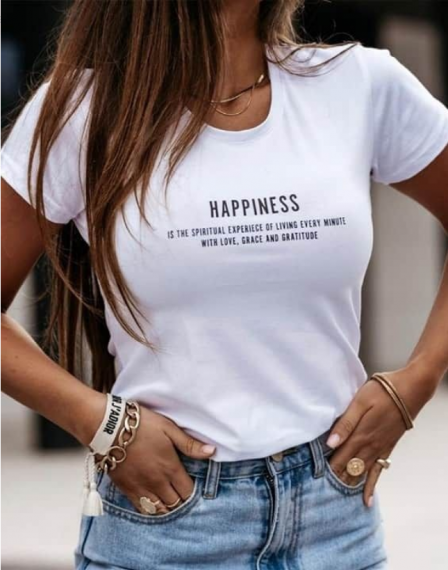 Бяла дамска тениска 'Happiness'
