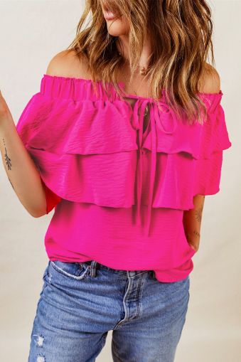 Lace Up Off Shoulder Ruffle Tiered Blouse