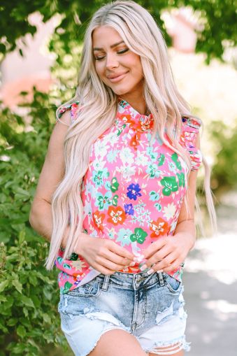 Pink Frilled Collar Floral Vest