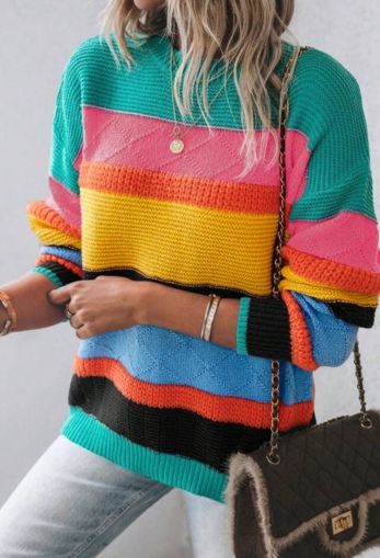 Yellow Colorblock Mixed Textured Drop Shoulder Sweater