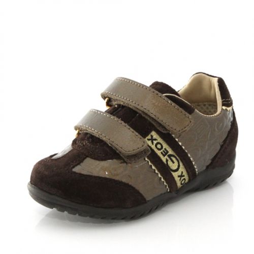 Бебешки обувки GEOX, кафяви със златиста лента с лого