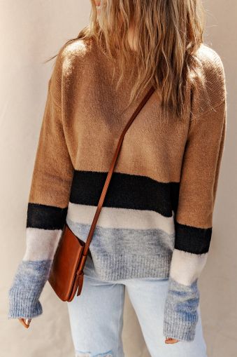 Brown Colorblock Mixed Textured Sweater