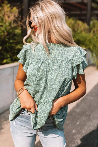 Green Cheetah Spotted Ruffle Top