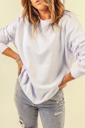 White Oversized Solid Drop Shoulder Sweatshirt