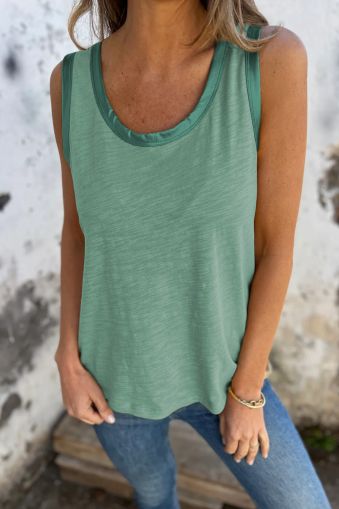 Mist Green Metallic Sheen Edge Scoop Neck Tank Top