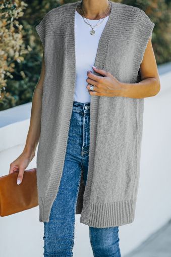 Gray Basic Vest Cardigan Sweater