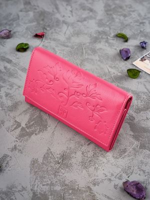 Women's Pink Floral Leather Wallet with RFID Protection – Medium Size