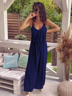 Дълга дамска рокля в тъмносин цвят