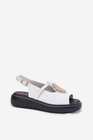 Women’s White Leather Platform Sandals with Decorative Detail – S.Barski