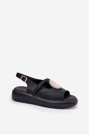 Women’s Black Leather Platform Sandals with Decorative Detail – S.Barski