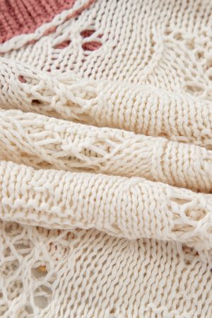 Embroidered Flowers Colorblock Edge Hollowed Sweater