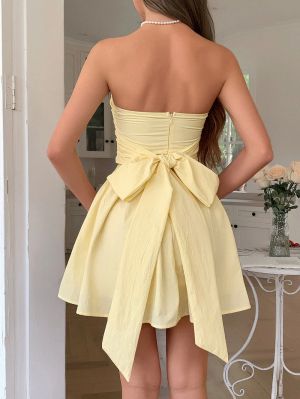 Yellow Strapless Mini Dress with Back Bow
