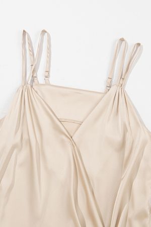 Apricot Wrap V Neck Ruched Satin Cami Top