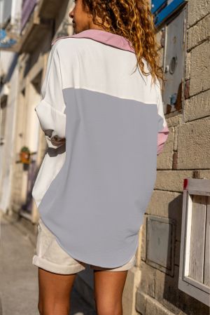 Dusty Pink Color Block/Pure Color Patch Pocket Shirt