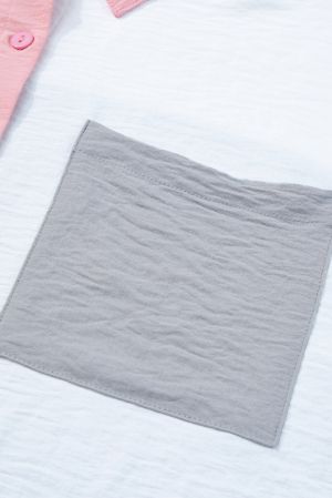 Dusty Pink Color Block/Pure Color Patch Pocket Shirt