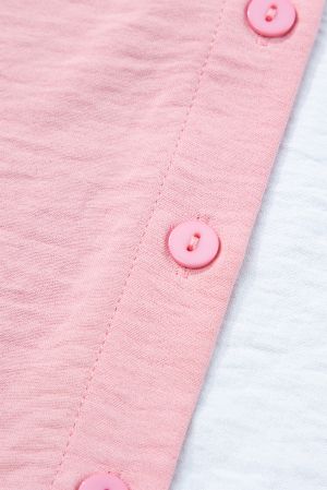 Dusty Pink Color Block/Pure Color Patch Pocket Shirt