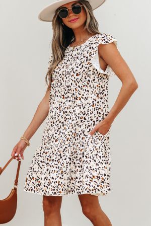 Leopard Ruffled Flutter Sleeve Mini Dress