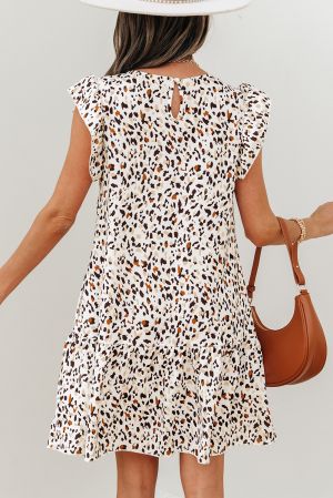 Leopard Ruffled Flutter Sleeve Mini Dress
