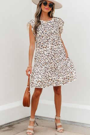 Leopard Ruffled Flutter Sleeve Mini Dress
