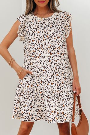 Leopard Ruffled Flutter Sleeve Mini Dress