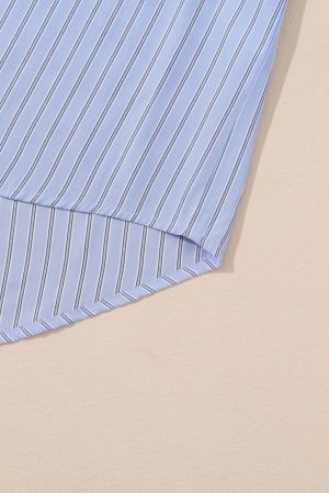 Sky Blue Stripe Button Up Oversized Casual Shirt