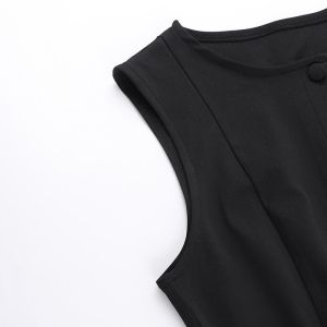 Sleeveless Black Mini Dress with Button-Front Detail