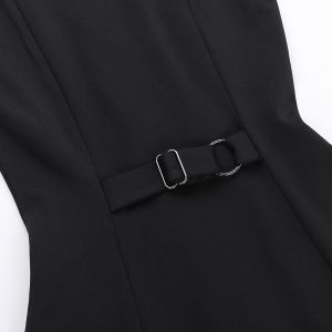 Sleeveless Black Mini Dress with Button-Front Detail