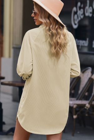 Beige Shirt-Style Dress with Long Sleeves and Buttons