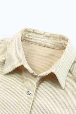 Beige Shirt-Style Dress with Long Sleeves and Buttons