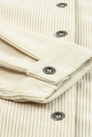 Beige Shirt-Style Dress with Long Sleeves and Buttons
