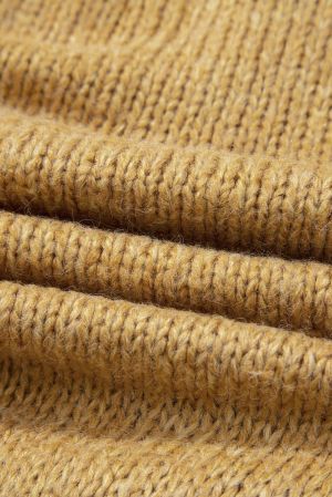 Light French Beige Lantern Sleeve Scallop V Neck Buttoned Front Cardigan