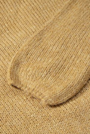 Light French Beige Lantern Sleeve Scallop V Neck Buttoned Front Cardigan
