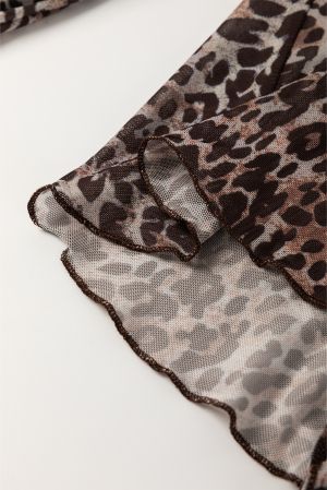 Women's Leopard Tie Front Long Sleeve Top