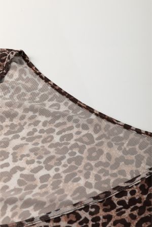 Women's Leopard Tie Front Long Sleeve Top